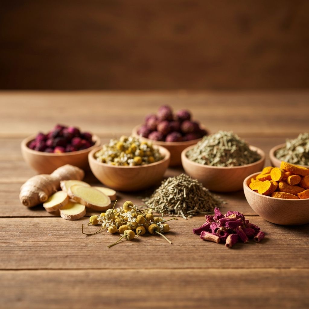 Getrocknete Kräuter und botanische Inhaltsstoffe